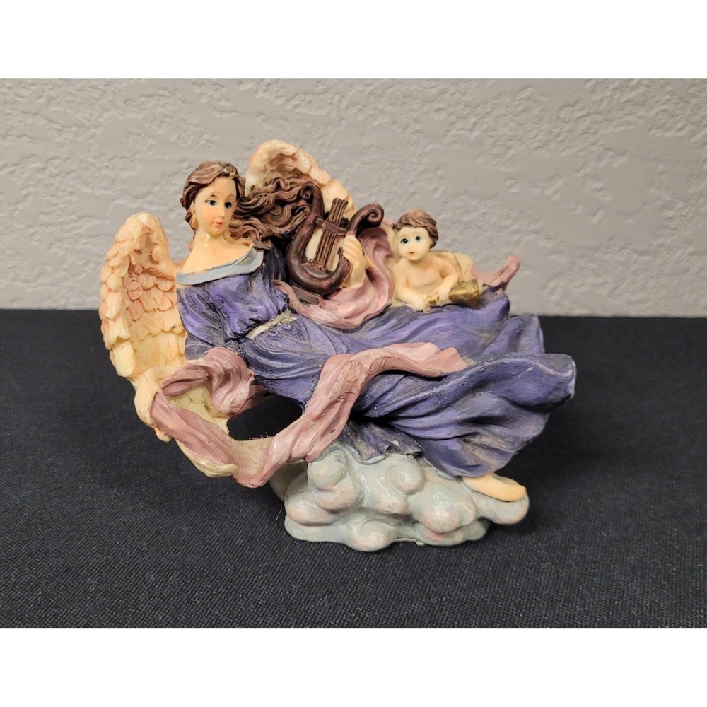 K's Collection Angel with Lyre and Cherub on Cloud Resin Figurine Vintage 1990s